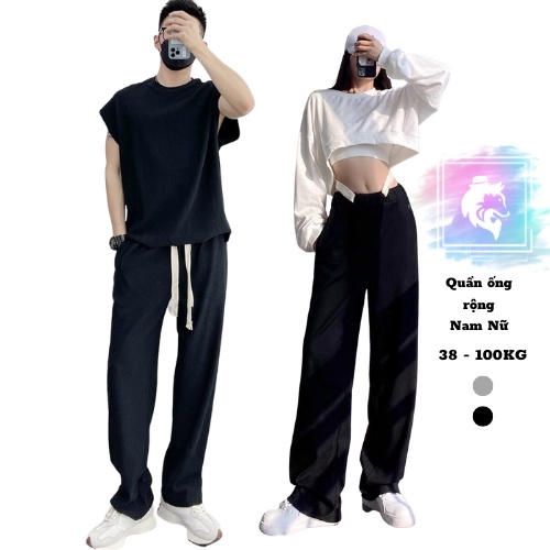 Quần ống suông Nam Nữ 40-100kg Sói Store thời trang bigsize unisex thun da cá dây bản to