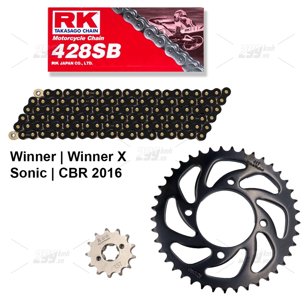 Nhông dĩa Recto và sên vàng đen RK 9ly (428SB) cho xe Winner, Winner X, Sonic