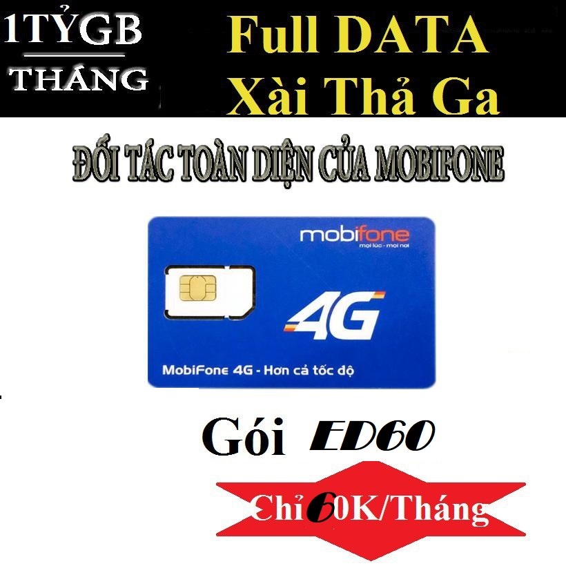 SIM 4G Mobi DIP50 Ed60 Chuyên Dùng Vào Mạng Được Dùng Data Miễn Phí Không Lo Hết Chỉ 60k/Tháng