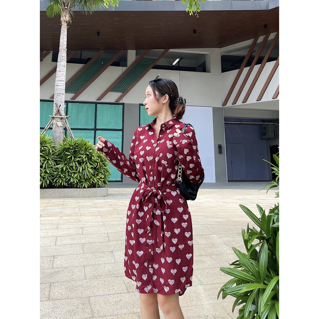 Đầm đỏ tay dài trái tim xuất khẩu