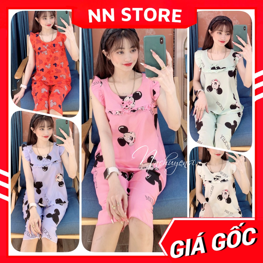 Đồ bộ nữ mặc nhà chất kate mềm mát in hình chuột dễ thương Bộ kate lửng BKT167