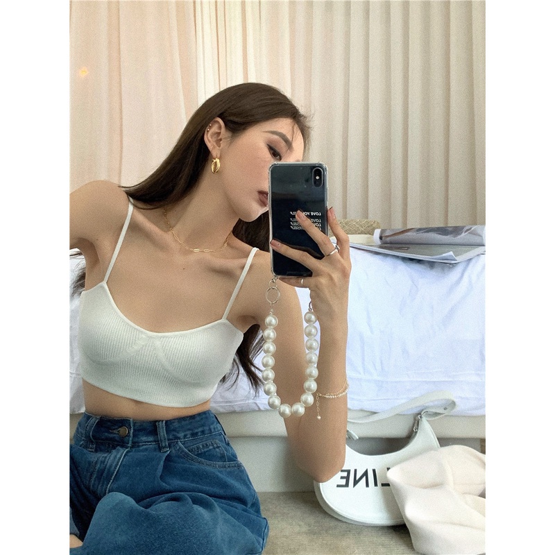 Cocory vn Áo Hai Dây Dệt Kim Dáng Ôm Thời Trang Mùa Hè 5 Màu Tùy Chọn Cho