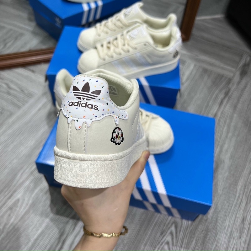 Giày thể thao nam nữ CT adidas Superstar kem mũi sò candy, giày das 3 sọc trắng kem S cấp full hộp