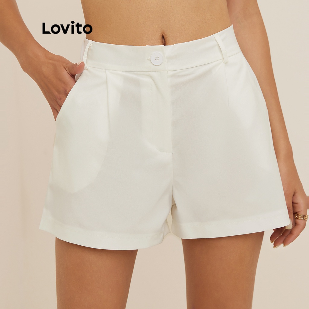 【Gợi ý từ KOL】Quần short Lovito phong cách thường ngày màu trơn eo cao L19D258 (màu trắng)