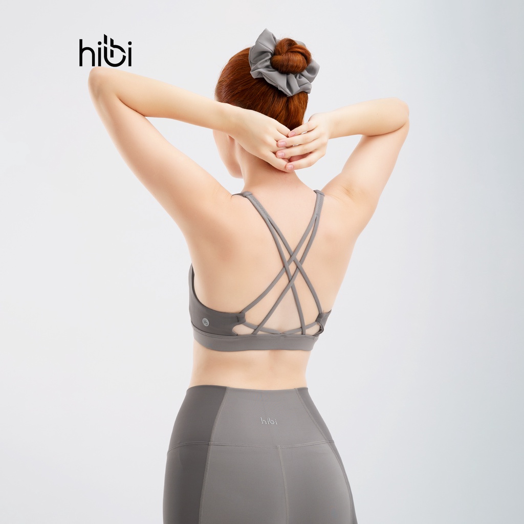Set Đồ Tập Yoga Gym Luxury Hibi Sports H149 phối hai màu, màu xám, Kèm Mút Ngực, Chất Vải Cao Cấp Lu Fabric