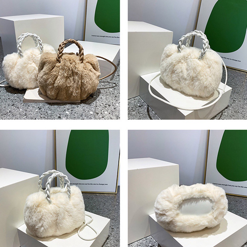 Túi Xách Tay / Đeo Vai Phủ Lông Mềm Mại Thời Trang Thu Đông Dành Cho Nữ