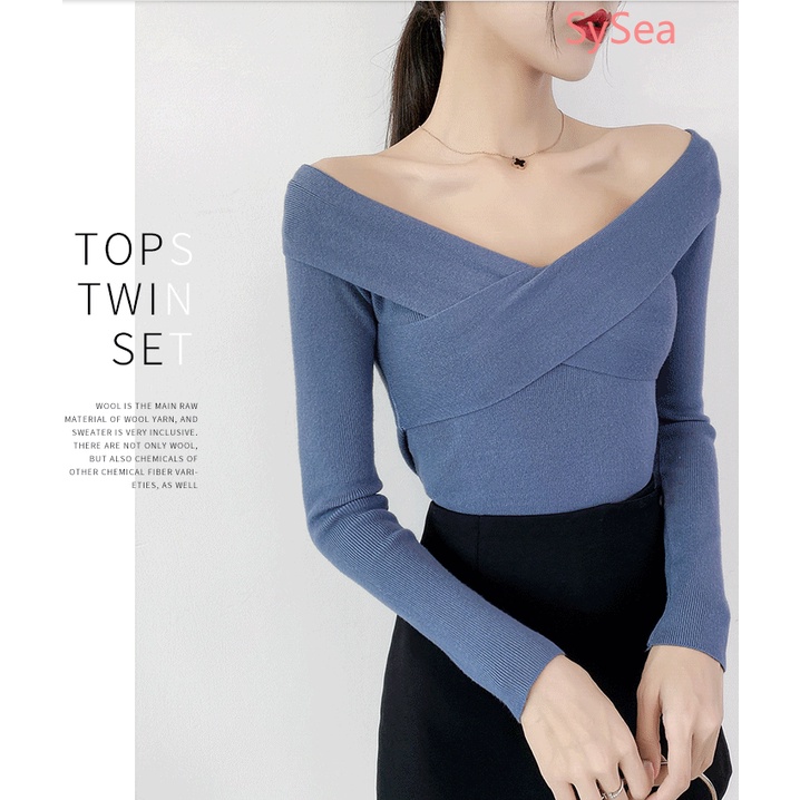 Áo Croptop Dệt Kim Cổ Chữ V Màu Sắc Đơn Giản Quyến Rũ Cho Nữ