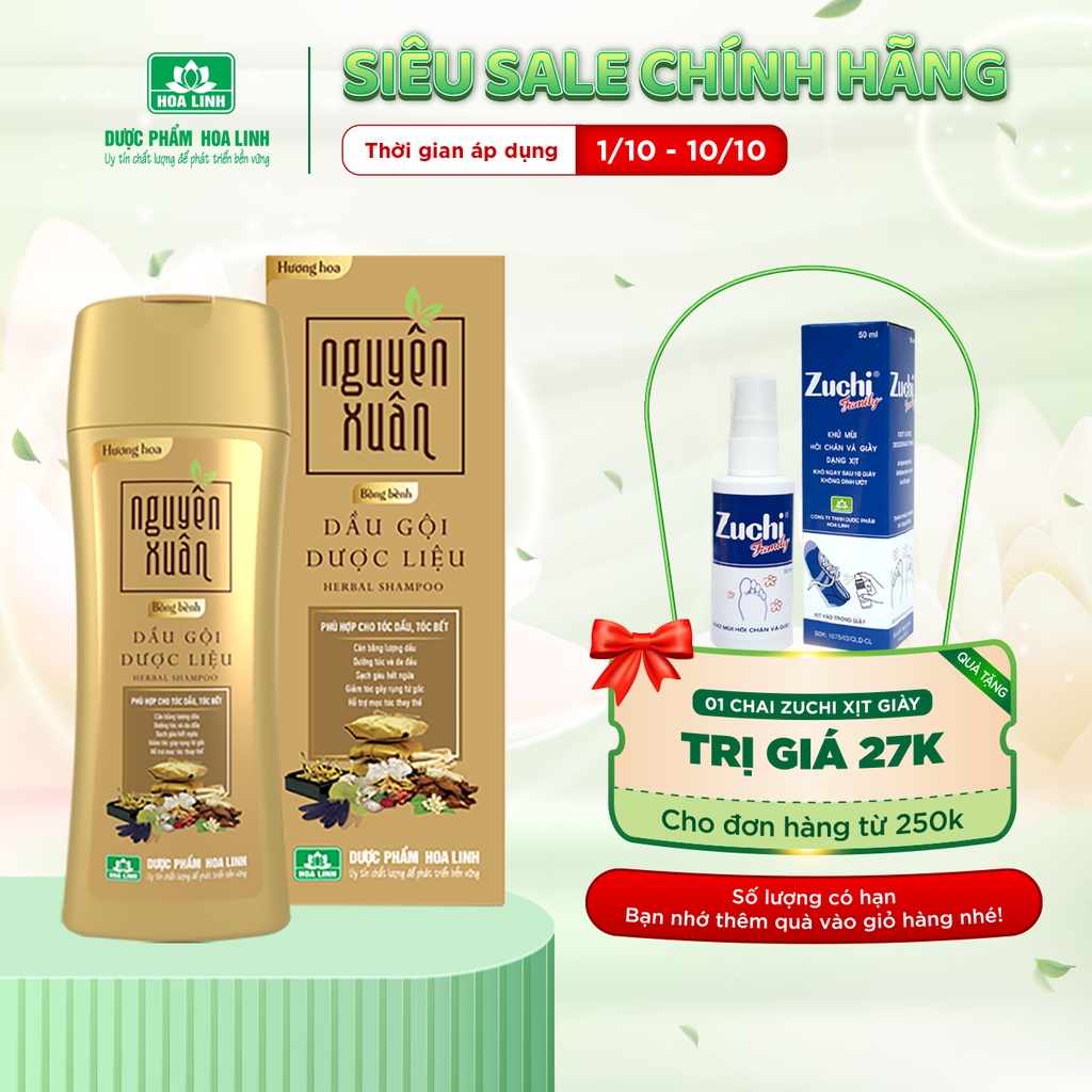Dầu gội dược liệu Nguyên Xuân Bồng bềnh 200ml - Ngát hương hoa, phù hợp cho da đầu dầu.