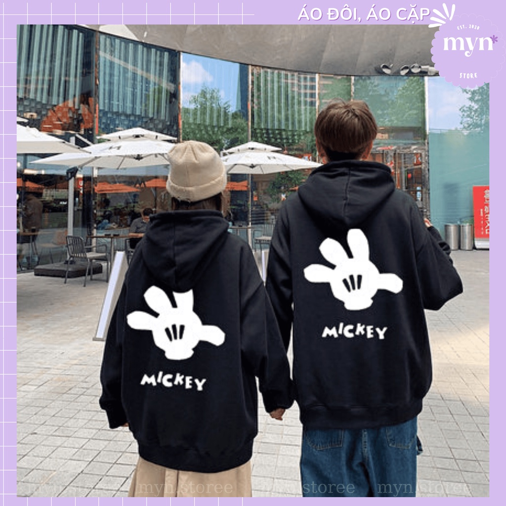 Áo Hoodie Nỉ Cặp Đôi Hình Bàn Tay Mickey, Áo Hoodie Nỉ Dày Dặn Nam Nữ Form Rộng Nam Nữ Đủ Size