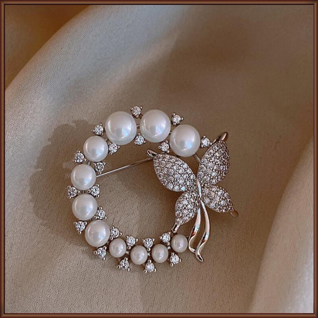 Ghim Cài Áo Hình Bướm Đính Ngọc Trai Giả Thời Trang Cho Nữ