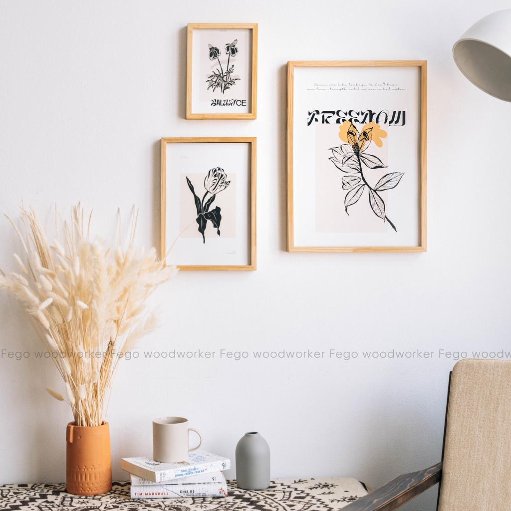 Khung ảnh treo tường 2 mặt FEGO A3, A4, A5 bằng gỗ thông  trang trí làm đồ handmade