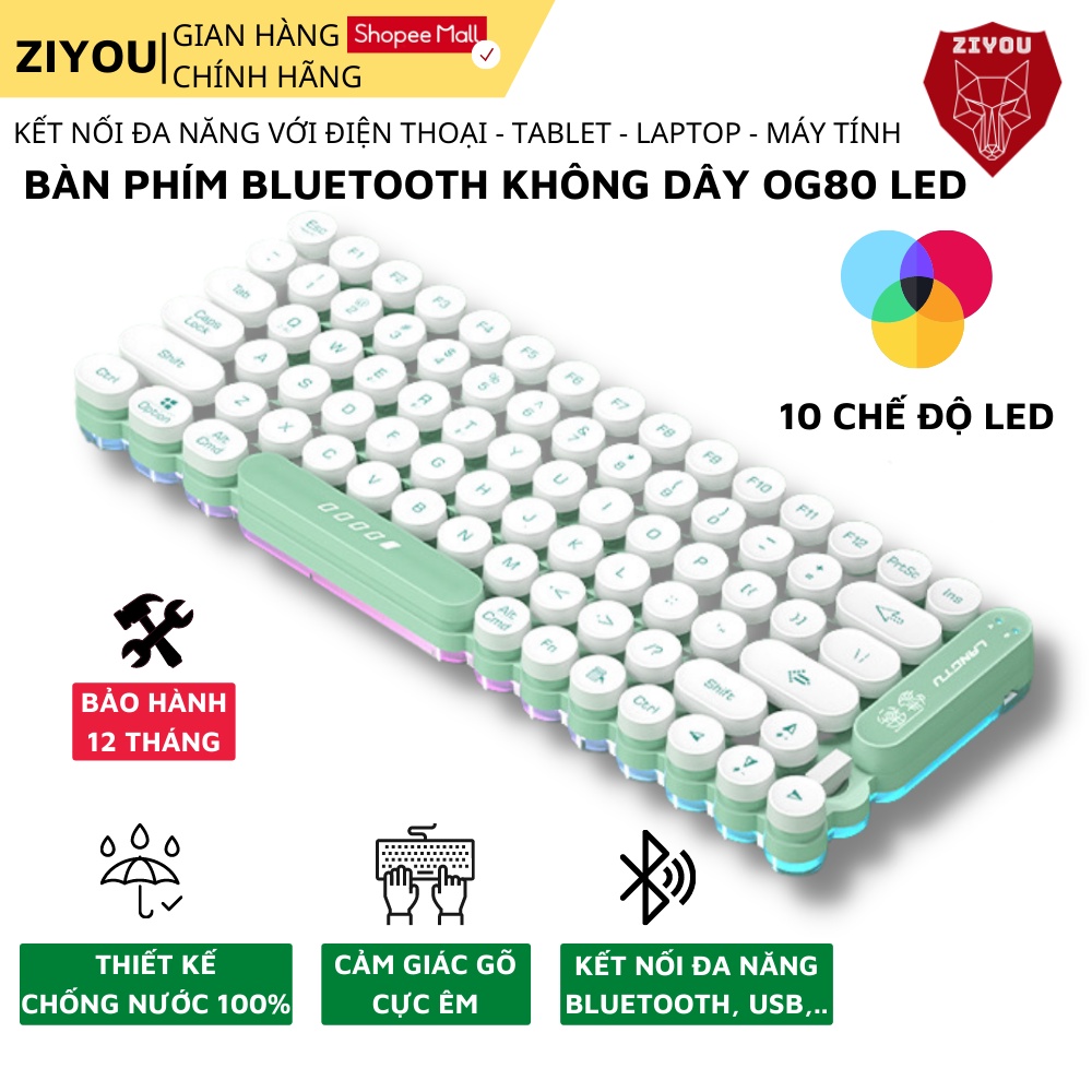 Bàn Phím Máy Tính Không Dây Bluetooth Ziyou OG80 Mini LED RGB, Pin Sạc Gõ Êm Kết Nối Đa Năng Với ĐT /tablet/ laptop / PC