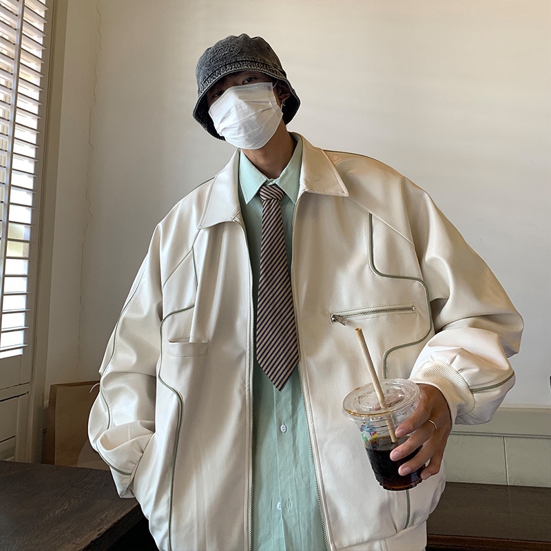 Áo khoác da thời trang cổ điển màu đen cho nam khi chạy xe máy / xe đạp