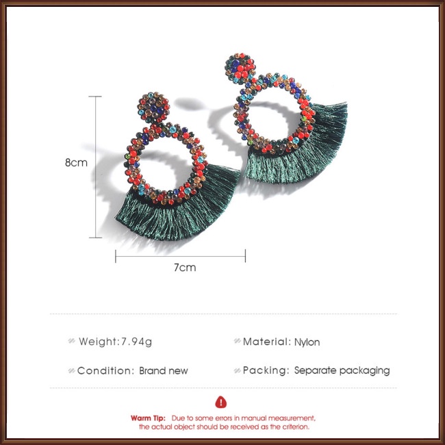 Đôi Khuyên Tai Tua Rua Đính Đá Nhiều Màu Sắc Phong Cách Boho Sang Trọng Dành Cho Nữ