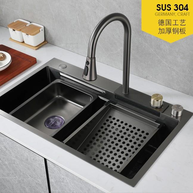 Chậu Rửa Chén Bát 1 Hố GRUNDER-GR8045CV Kèm Vòi Xả Thác Hiện Đại, (KT:80*45*22CM), Bảo Hành 5 Năm