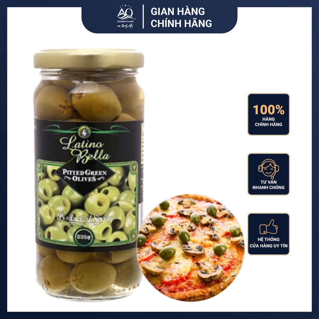 Trái Ô Liu Xanh Không Hạt Hiệu Latino Bella 235g - Latino Bella Pitted Green Olives 235g