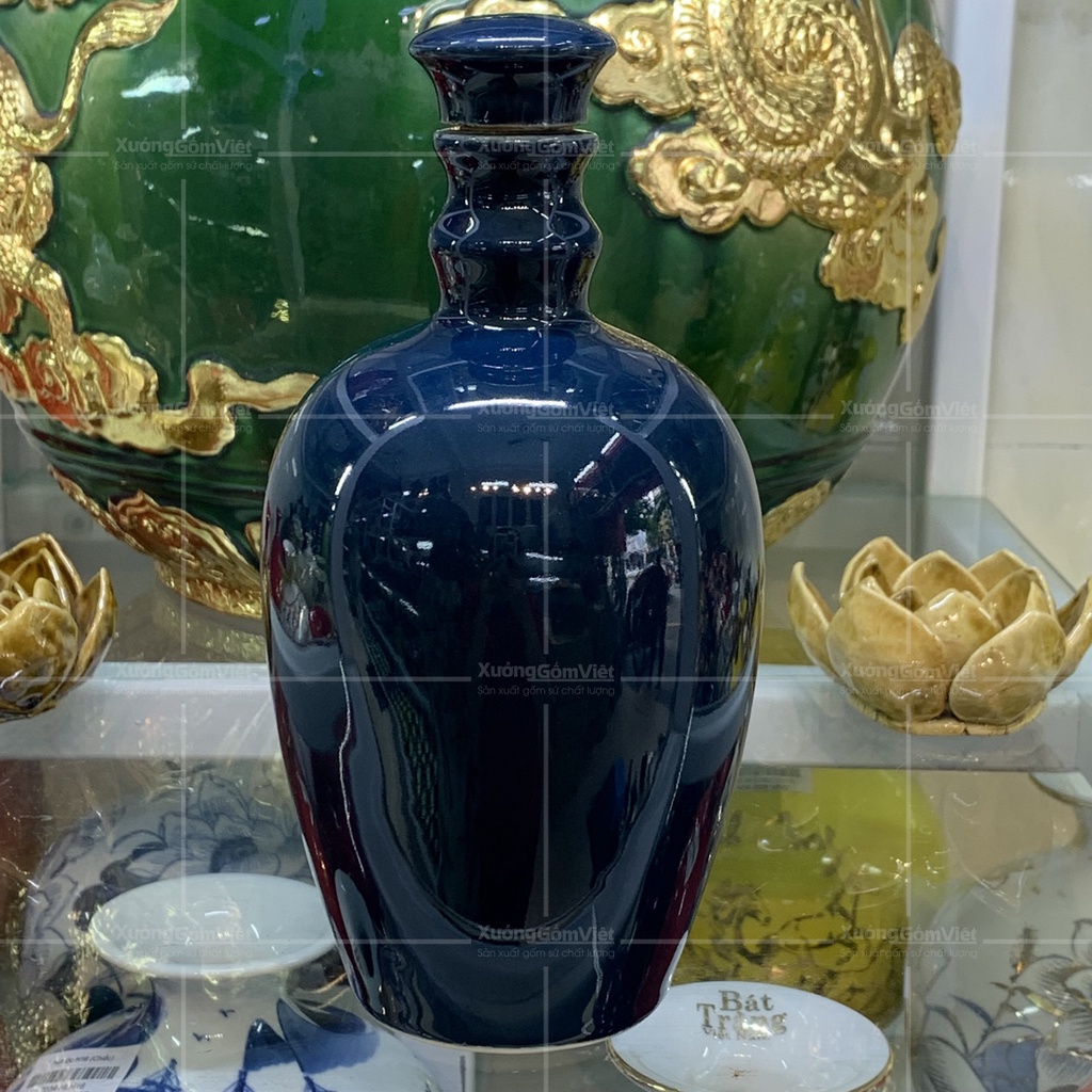 Nậm đựng rượu sứ Bát Tràng dung tích 600ml màu xanh và đen