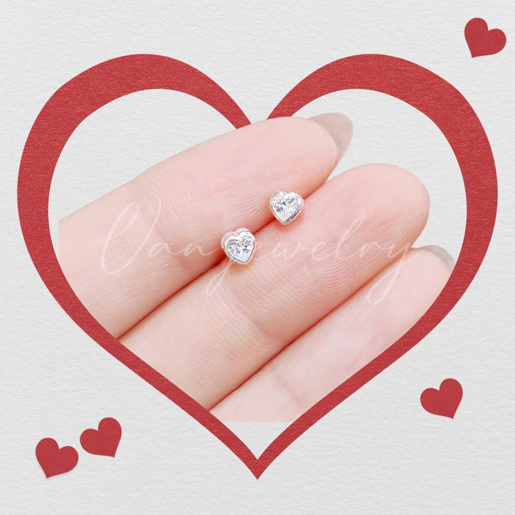 Bông tai bạc Nụ tim 4li đế bạc bọc đá sáng bóng chắc chắn Van Jewelry V10767