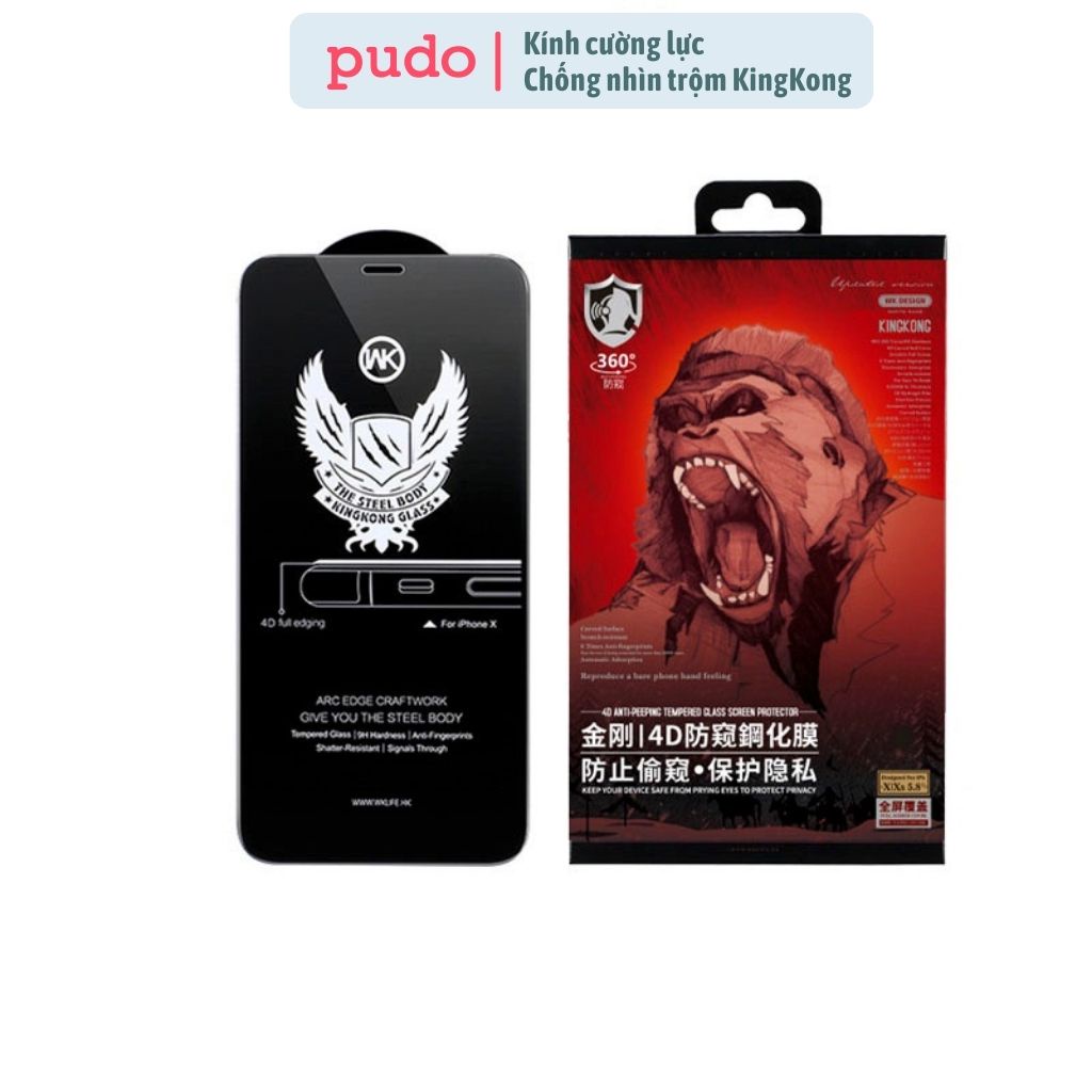Kính Cường Lực Chống Nhìn Trộm WK KingKong 4D Siêu Mỏng Full Màn Hình Độ Cứng Cao Cho iP