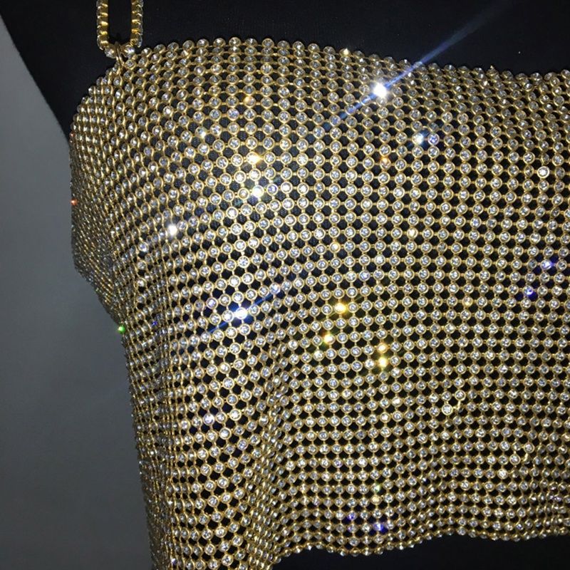 Áo Croptop Hai Dây Đính Đá Lấp Lánh Xinh Xắn Dành Cho Nữ