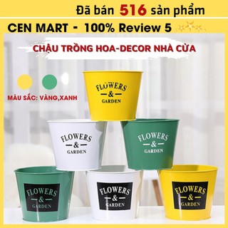 Chậu Thiếc Trồng Cây Cen Mart Trồng Hoa, Decor Nhà Cửa Xanh, Trắng, Vàng Sơn Tĩnh Điện, Chống Han Gỉ Có Lỗ Thoát Nước