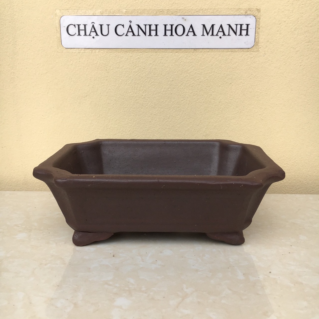 Chậu Chữ nhật vát góc bonsai sen đá mini đất nung màu nâu đen gốm Bát tràng 1 size SP442