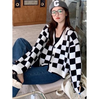 Áo Cardigan len kẻ croptop (ảnh thật)