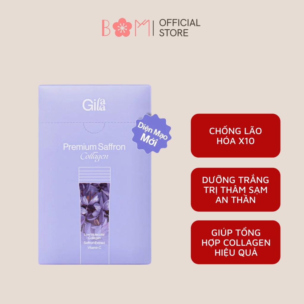 Bột Uống Collagen Cao Cấp Kết Hợp Saffron - Gilaa Premium Saffron Collagen (60 gói x 2g)