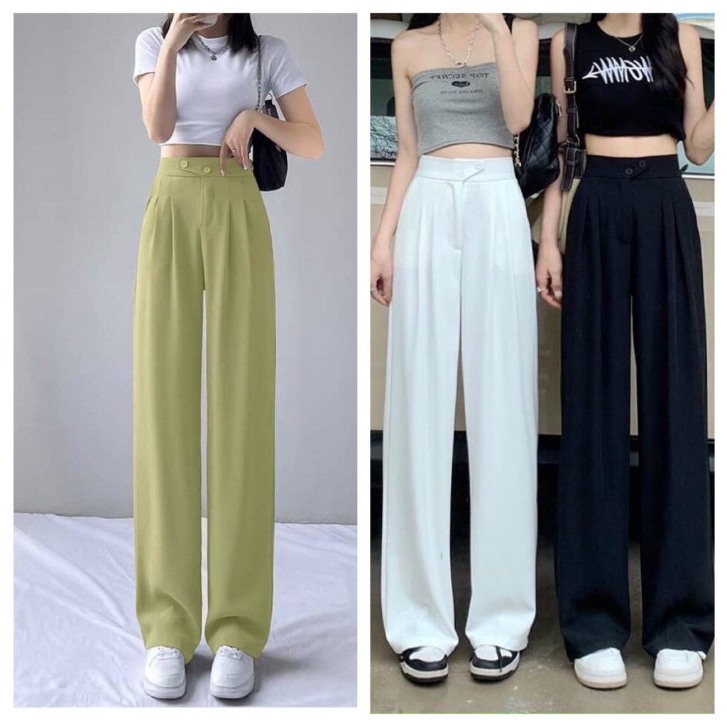 Quần tây nữ_Quần ống rộng lưng cao ống suông dài công sở_ quần vải nữ ống rộng trắng Fos Hàn cao cấp trẻ trung năng động