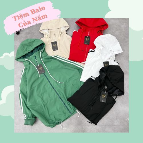 Áo Khoác Thể Thao Nam Nữ, Áo Gió Vải Dù Tráng Bạc Chống Thấm Nước, Mũ Tháo Rời