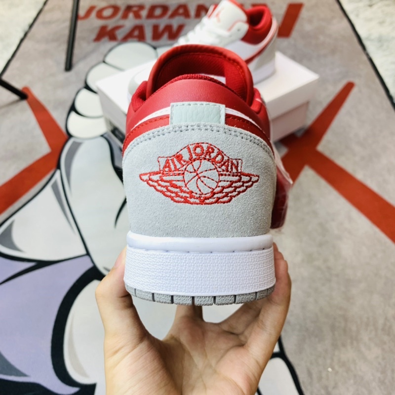 Giày thể thao sneaker cổ thấp Air Jordan Low AJ1 Light Smoke Grey Gym Red Hàng SC