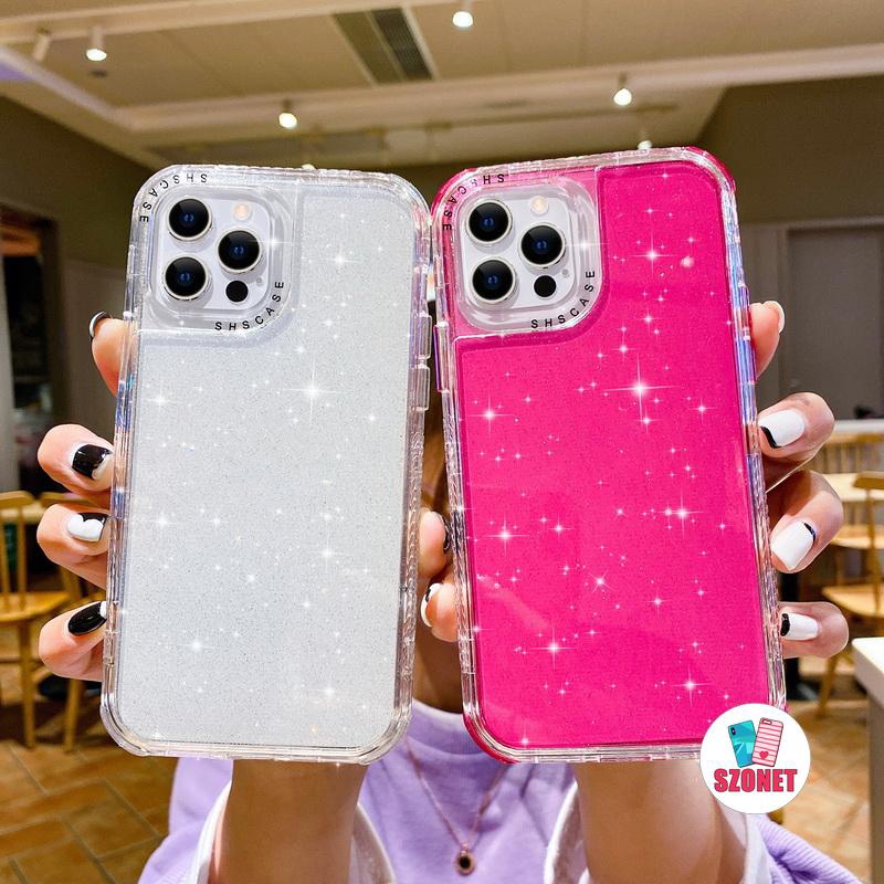 Ốp Điện Thoại Cứng Trong Suốt Chống Sốc Phối Kim Tuyến 3 Trong 1 Cho iPhone 14 13 12 11 Pro Max XS XR X 8 7 Plus SE2020