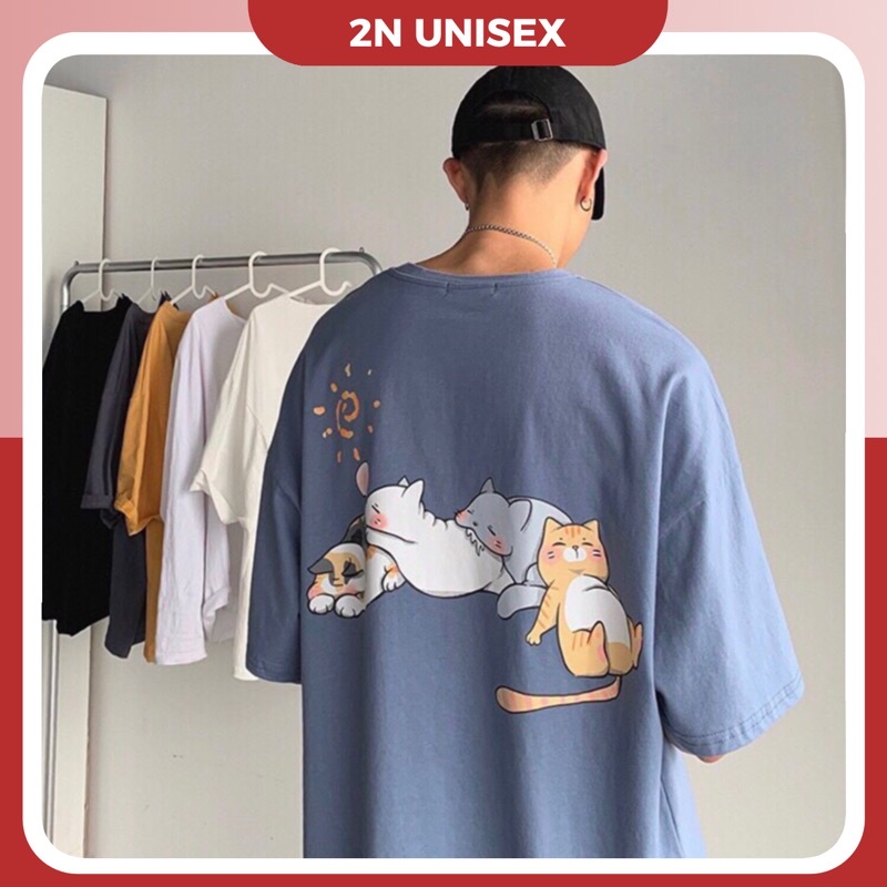 Áo thun tay lỡ form rộng - phông nam nữ cotton oversize - T shirt 4 chú mèo - 2N Unisex