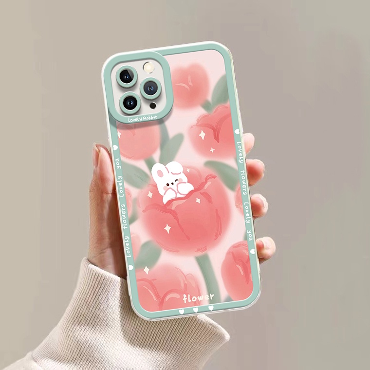 Ốp Điện Thoại TPU Silicon Mềm Trong Suốt Chống Sốc Hình Thỏ Hồng Cho IPhone 14 13 6 6S 7 8 14 Plus X XS XR 12 11 Pro Max
