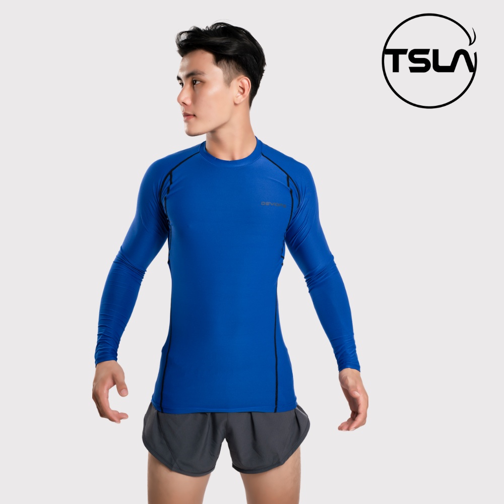 Áo thể thao tập gym nam combat TSLA DEVOPS dài tay ôm body chất thun co giãn đá bóng rổ work out bơi chạy bộ DET1003