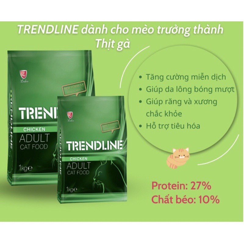 Thức ăn mèo Trendline - Hạt mèo con mèo trưởng thành TREND LINE túi 1kg nguyên seal