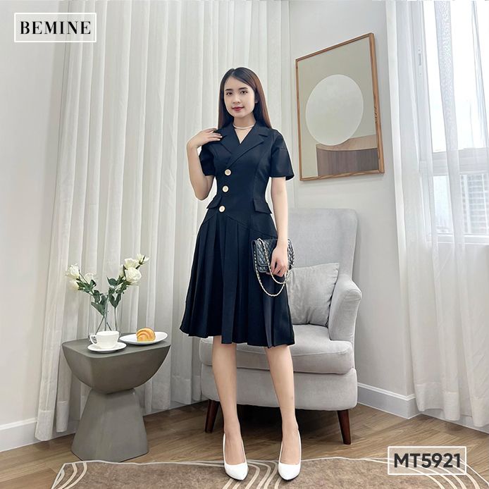 Đầm cổ vest tùng xếp ly BEMINE MT5921