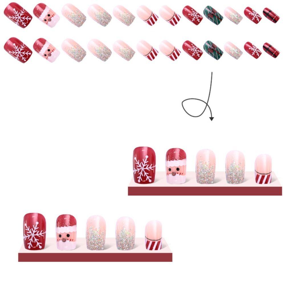 Set 24 Móng Tay Giả Hình Vuông Có Thể Tháo Rời Đính Kim Tuyến Lấp Lánh DIY Che Phủ Toàn Diện