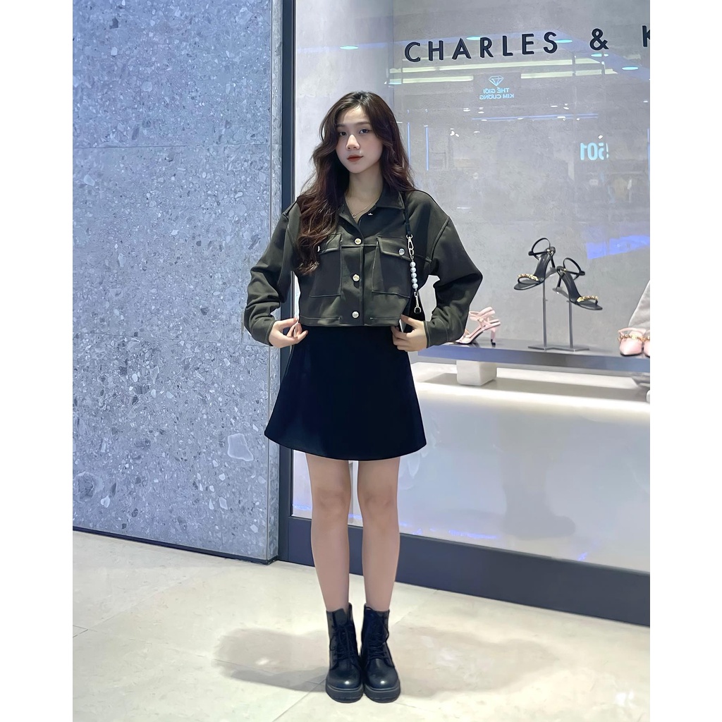 Áo khoác da lộn croptop thơi trang nữ Miho house