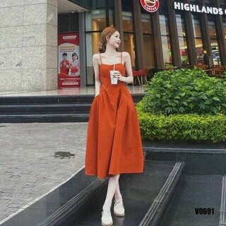 (Ưu Đãi FreeShip) Đầm 2 dây dáng xòe,đầm thiết kế trẻ trung,năng động ,chất lụa mềm có mút