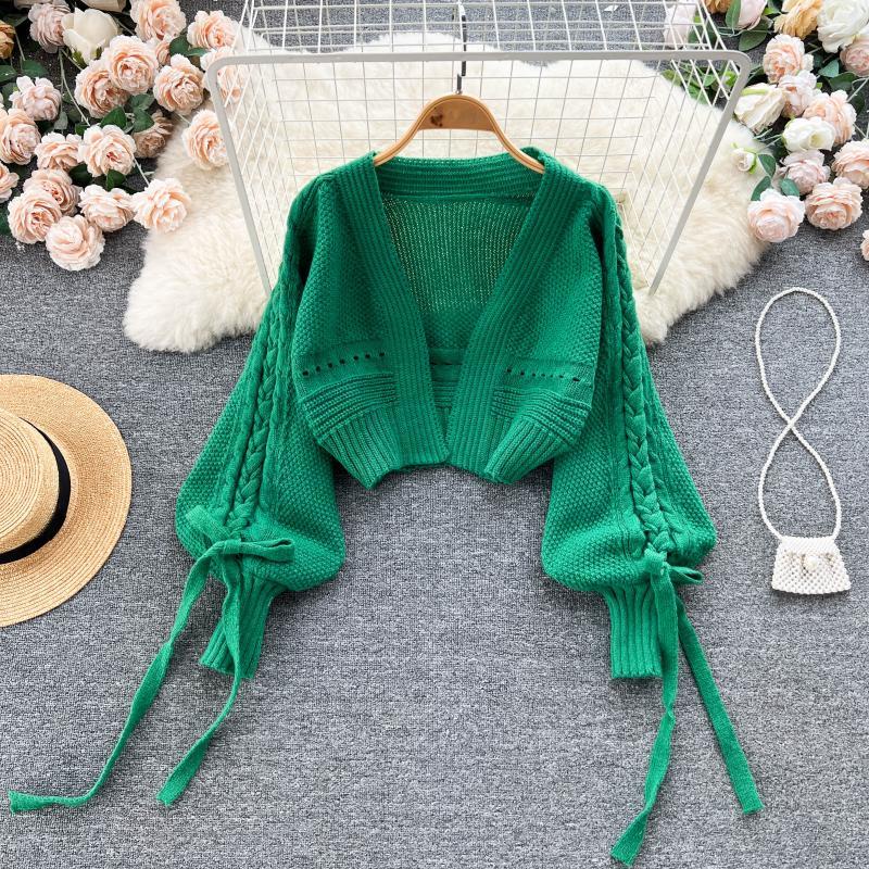 Áo Dệt Kim Tay Dài Cột Dây Thời Trang Thu Đông Phong Cách Retro Cho Nữ