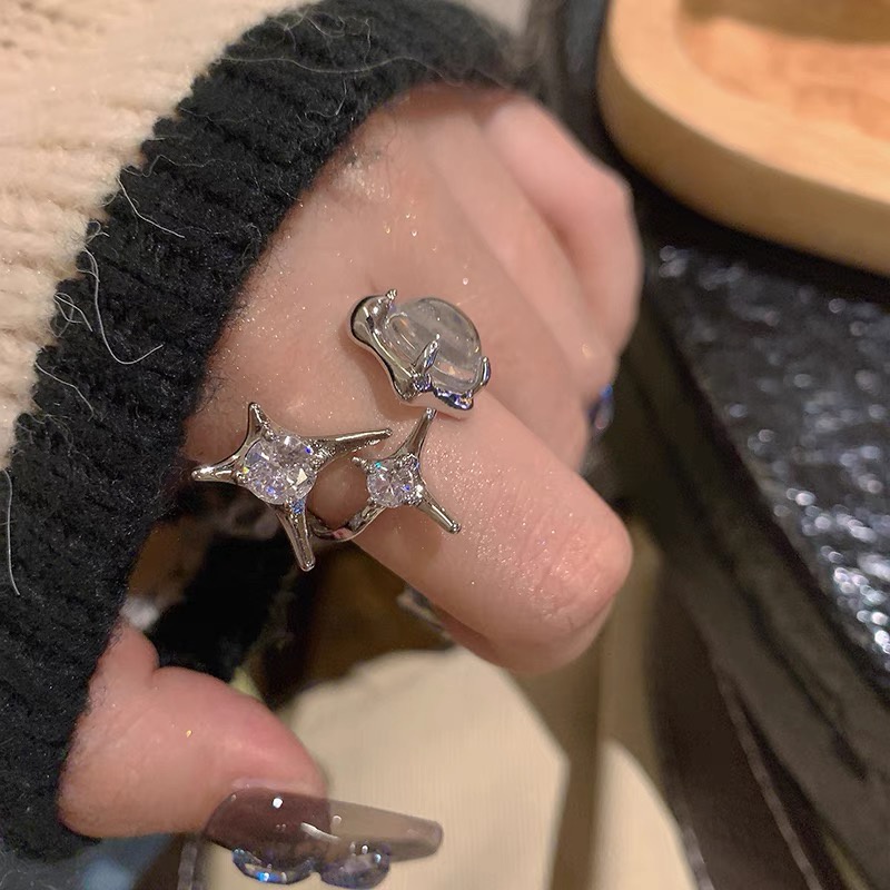 Nhẫn Đính Đá Opal Hình Trái Tim / Nơ / Bướm Thời Trang Cho Nữ