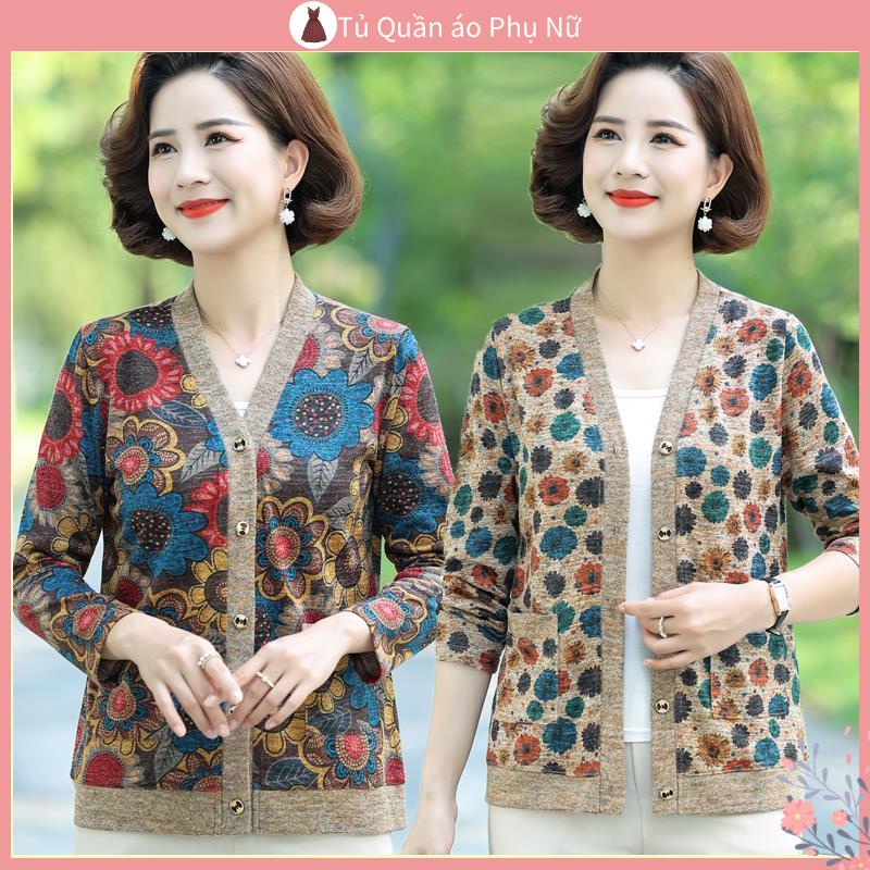 Áo Khoác Cardigan Dệt Kim Dáng Rộng Che Bụng Thời Trang 2022 Cho Phụ Nữ Trung Niên