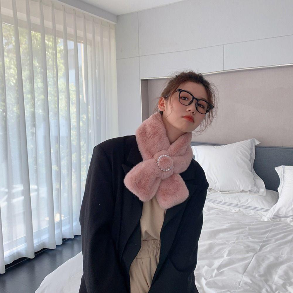 Khăn Choàng Cổ Bằng Lông Giả Mềm Mại Cài Nút Tròn Dày Dặn Phong Cách Vintage Dành Cho Nữ
