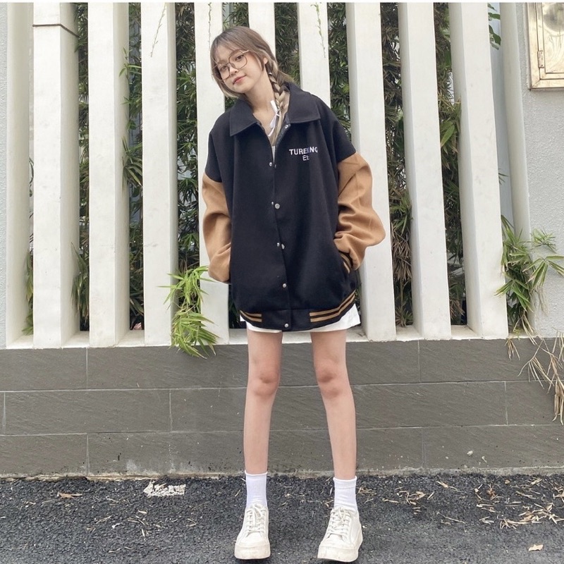 Áo Khoác Bomber chất Dạ lót dù Thêu chữ TUREKING ETC 🧸 Nam nữ unisex/Bomber Jacket form rộng Ulzzang ❤️
