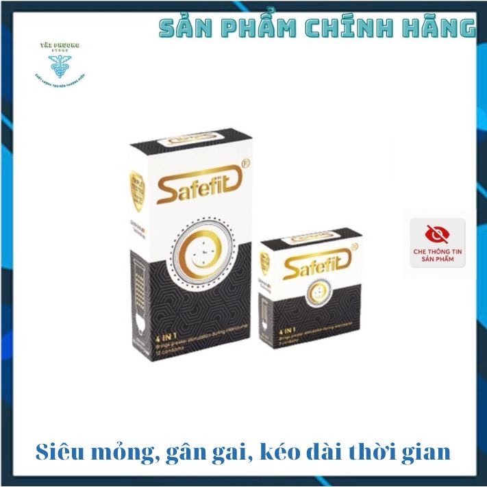 Bao cao su Safefit 4in1,siêu mỏng, gân gai nổi, kéo dài thời gian quan hệ - Hộp 3 - 12 cái