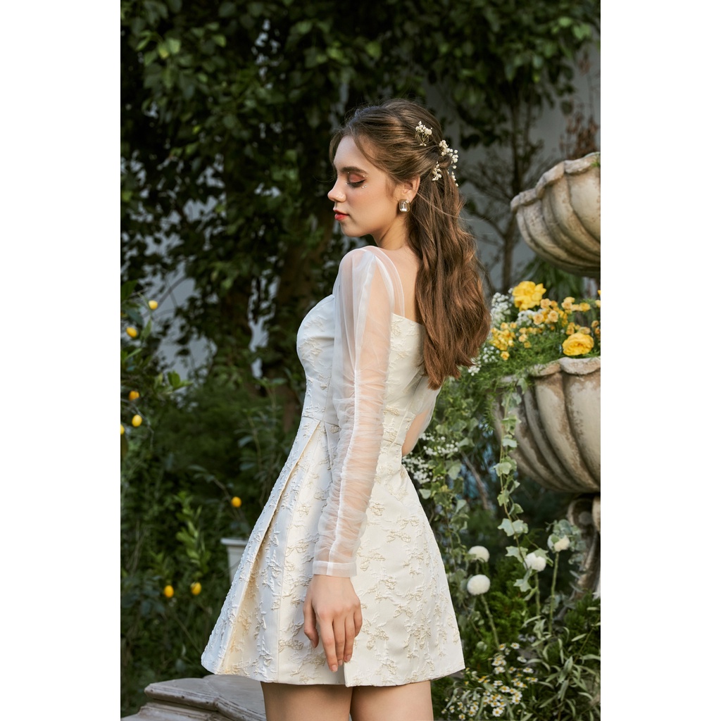 CHICHI - Váy gấm nhũ nổi tay lưới dài Robe Onirique Mix