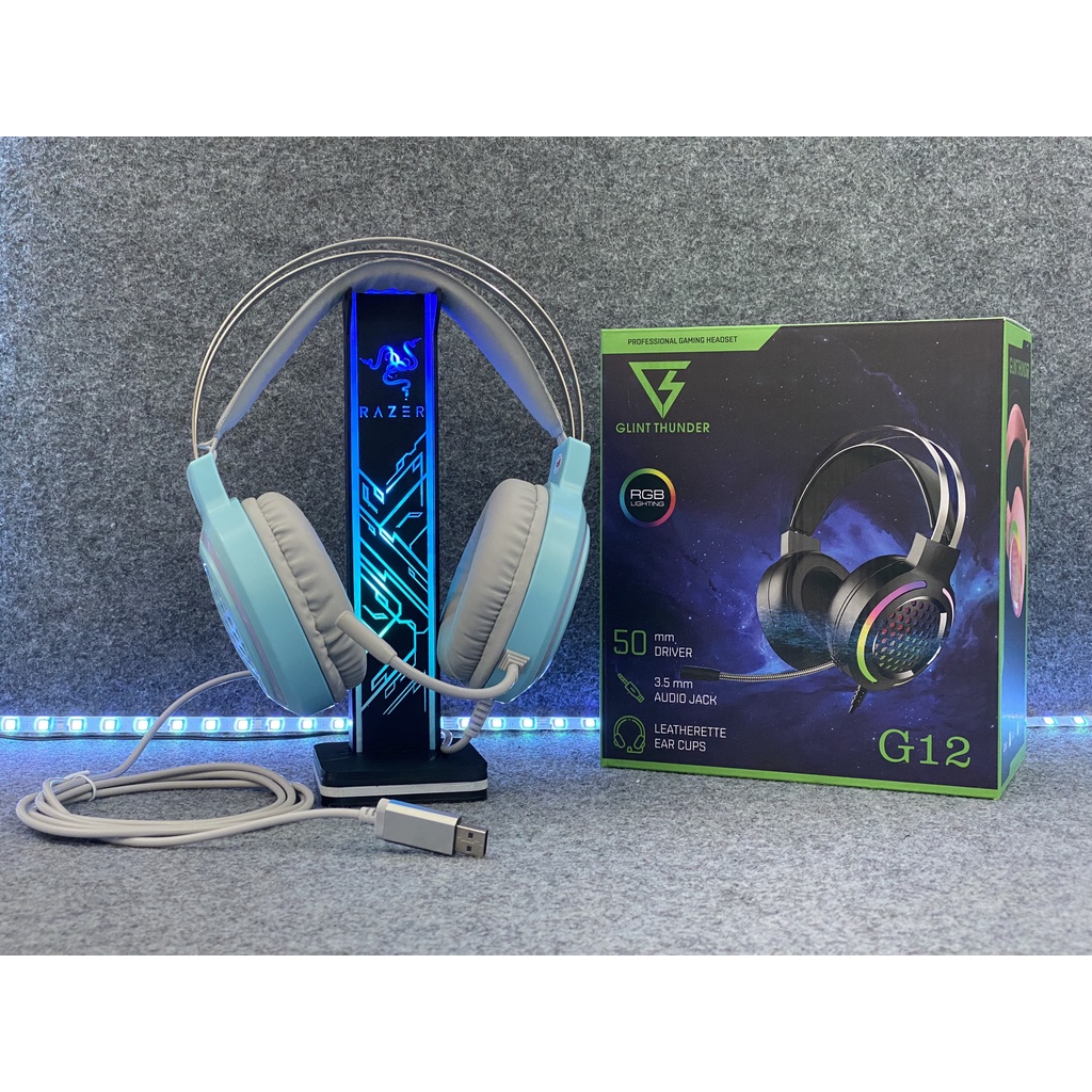 Headphone cho PC-Laptop Glint Thunder G12 xanh chín Led RGB siêu đẹp