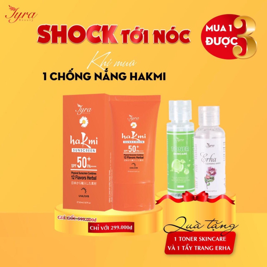 Kem chống nắng HaKmi SPF50+ giúp bảo vệ da khỏi các tia UVA/UVB, cấp ẩm, nâng tone, dưỡng trắng - Hakmi Thanh Trang