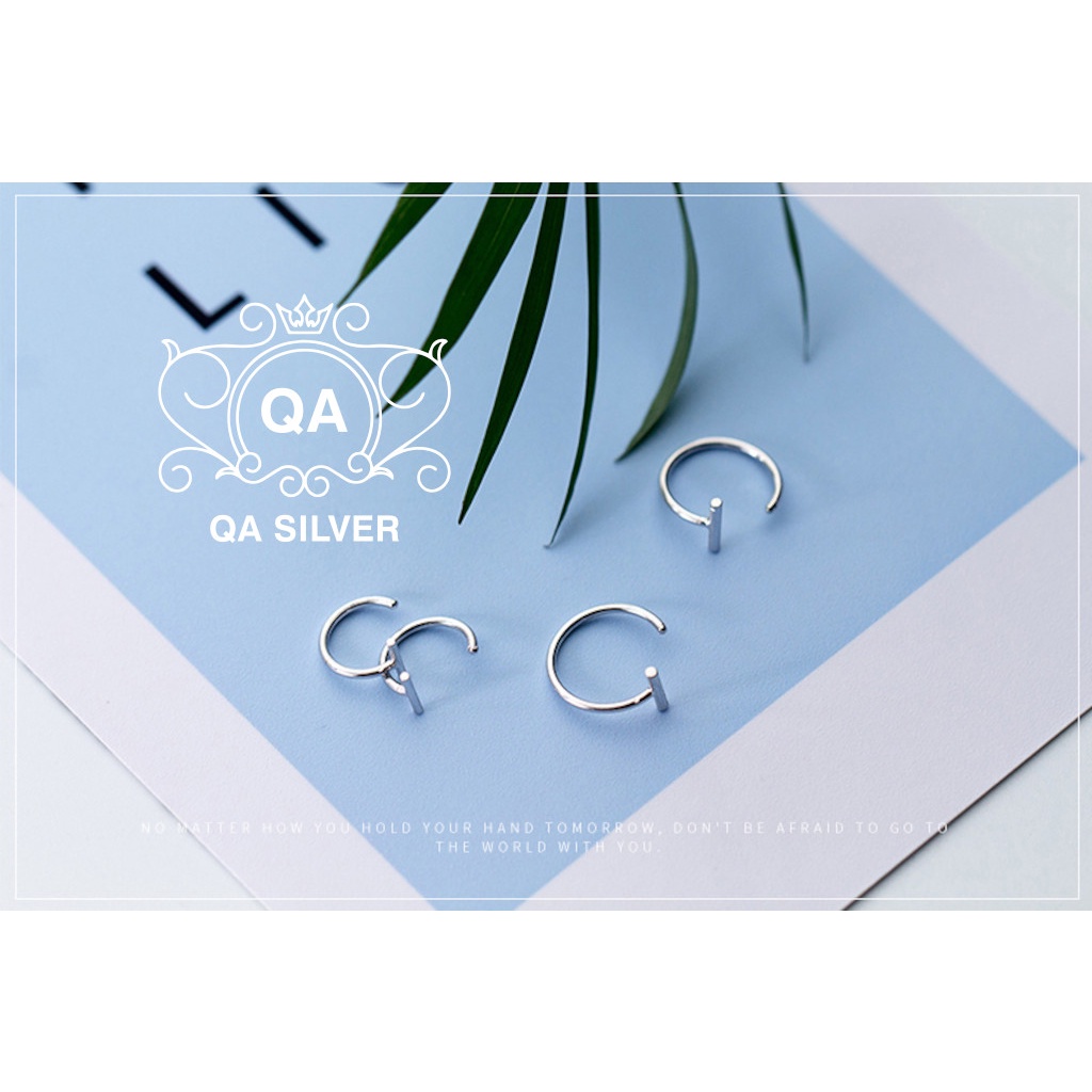 Khuyên tai bạc 925 móc chữ C thanh ngang bông nam nữ kẹp vành S925 MINI-PULL Silver Earrings QA SILVER EA190903